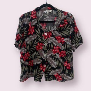 Tropical Vaca Vacation Hipster Hippie Artsy Boho Bohemian Floral Button Blouse